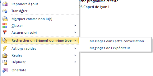 Copie d’écran du menu obtenue par clic droit sur mail Copie d'écran du menu obtenue par clic droit sur mail