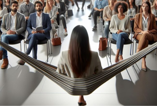 En hamac devant son auditoire